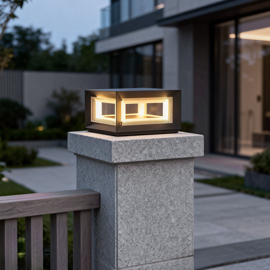 Square Pillar Lights Modern Creative Cube LED Solar Fence Post Light