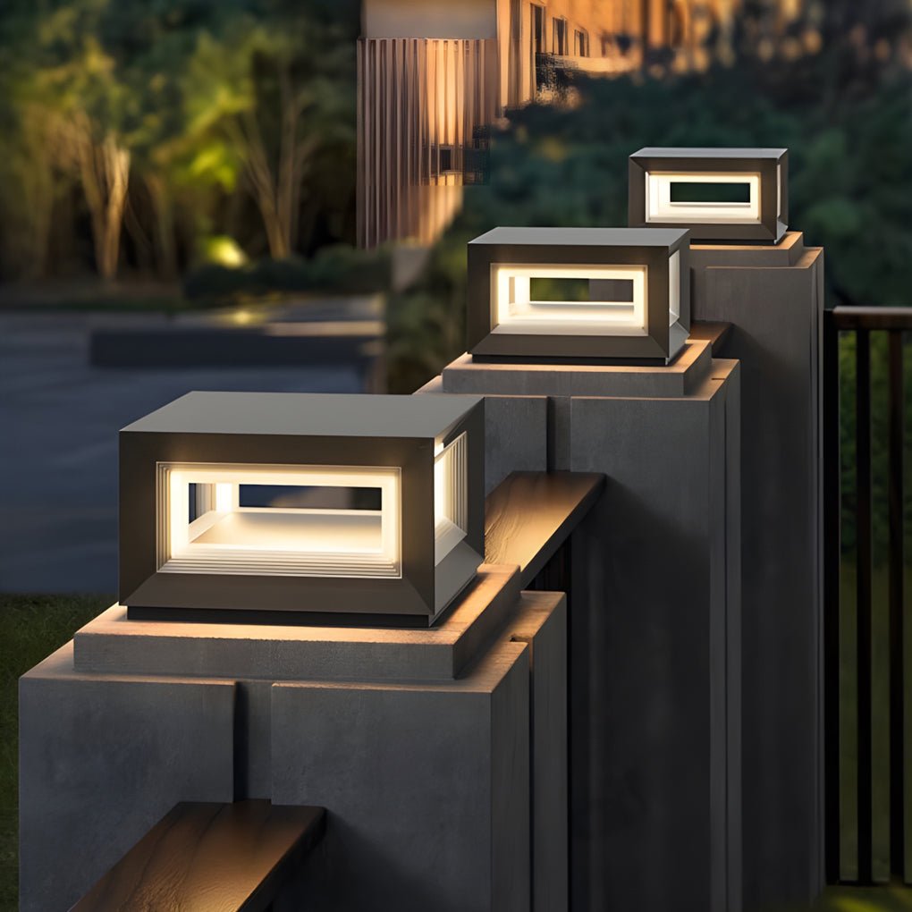 Square Pillar Lights Modern Creative Cube LED Solar Fence Post Light