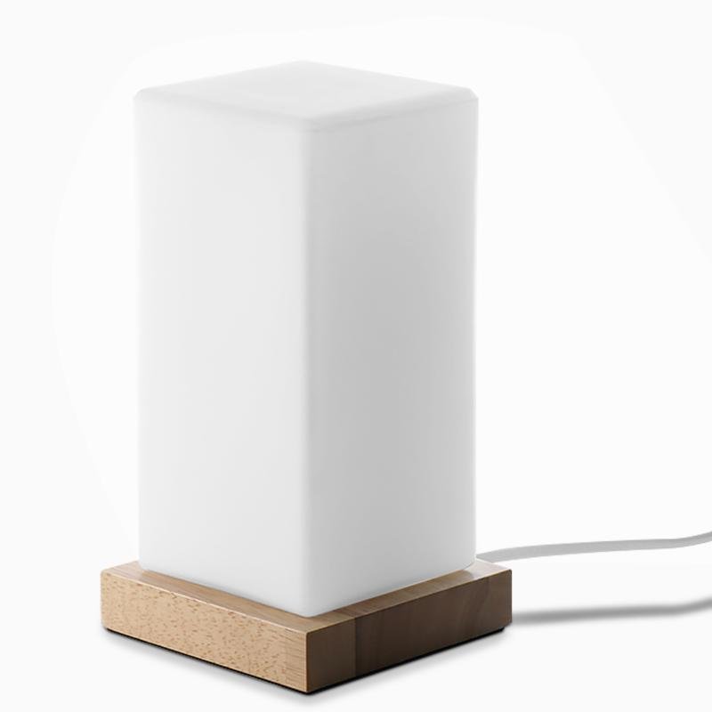 Square Table Light Wooden Cube Battery-Powered LED Lamp