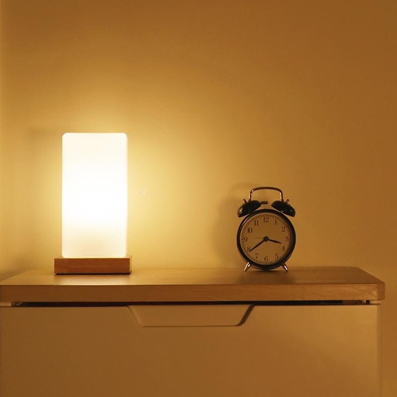 Square Table Light Wooden Cube Battery-Powered LED Lamp