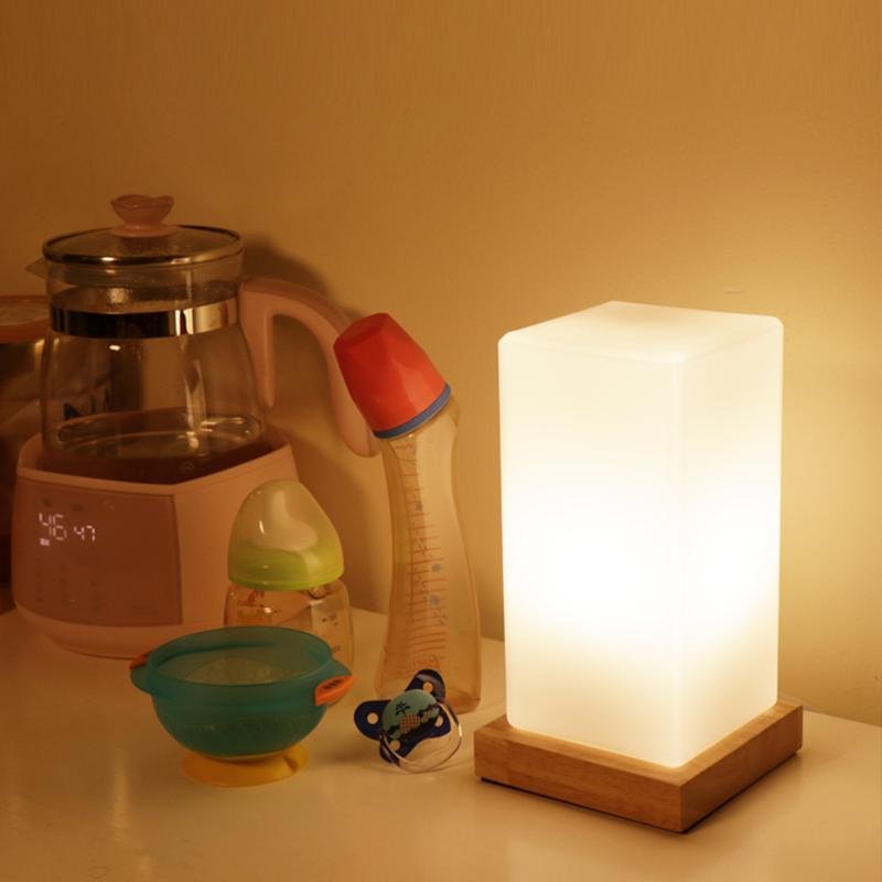 Square Table Light Wooden Cube Battery-Powered LED Lamp