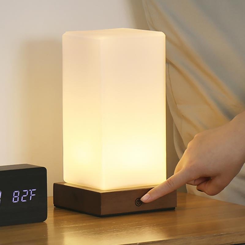 Square Table Light Wooden Cube Battery-Powered LED Lamp