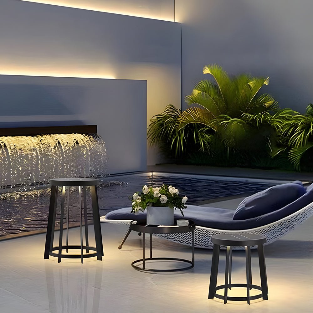Stainless Steel Round Stool Solar Light Dual-Purpose Outdoor LED Fixture