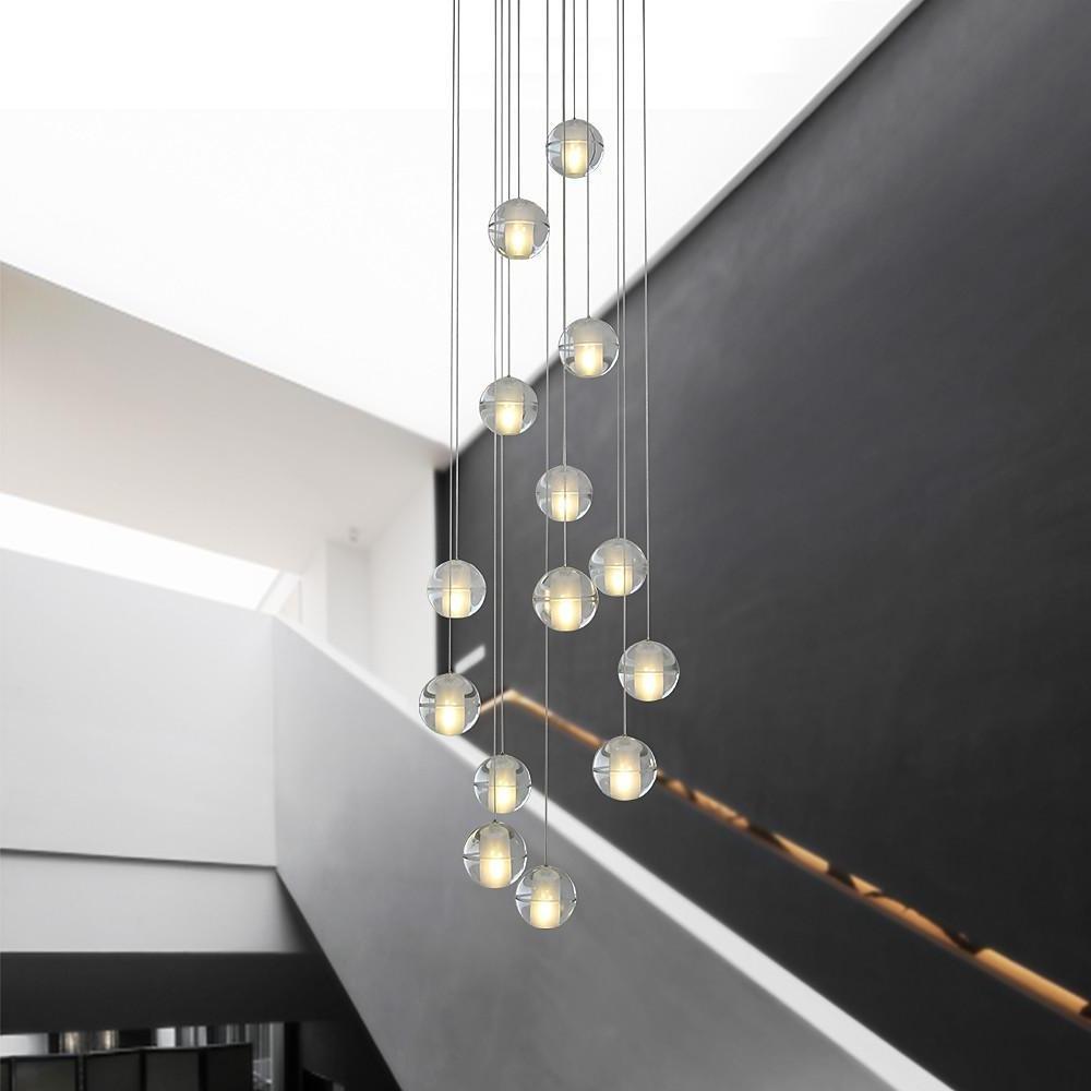 Staircase Hanging Chandelier Modern Crystal Round Ball Light