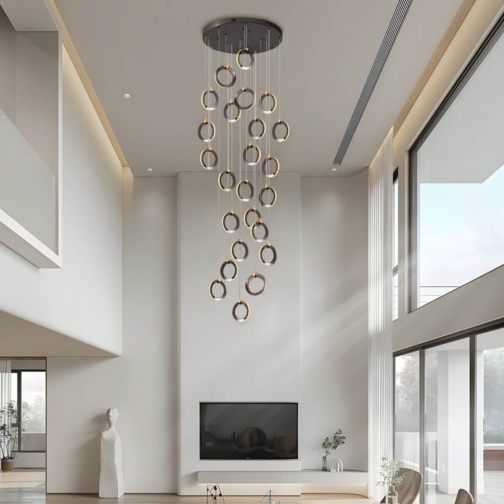 Staircase Lighting Chandelier LED Ring Cluster Rotating Ceiling Light