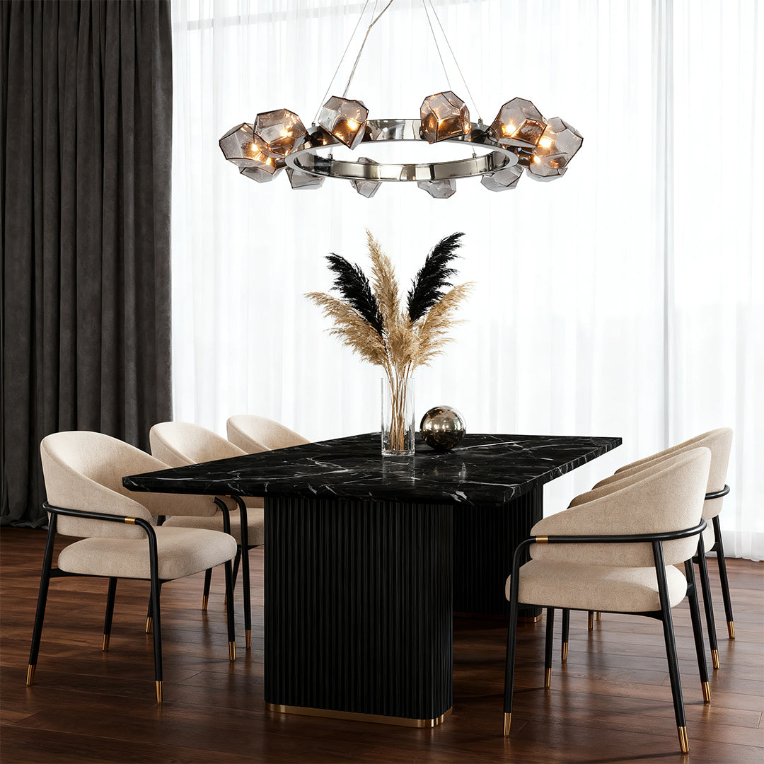 Black Round Chandelier with Geometric Glass Shades Ceiling Light