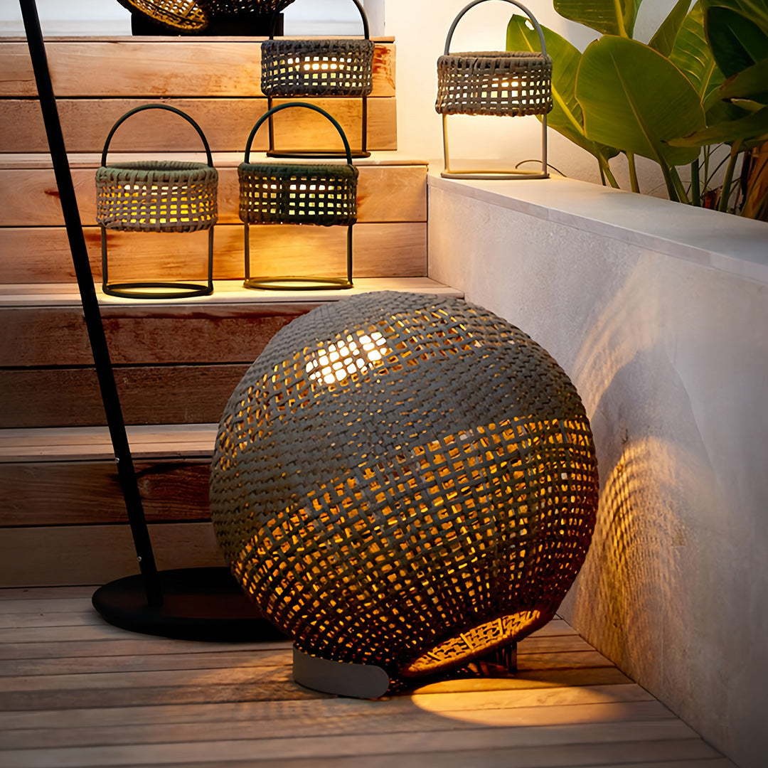 Outdoor Globe Lantern with a Stylish Woven Texture Chic Outdoor Lights