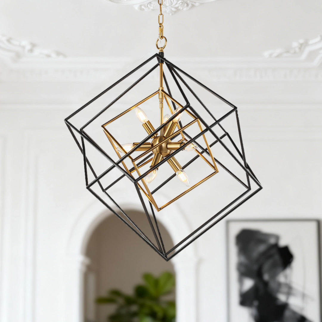 Square Pendant Lights Industrial Iron Artisan Dual-Color Ceiling Light