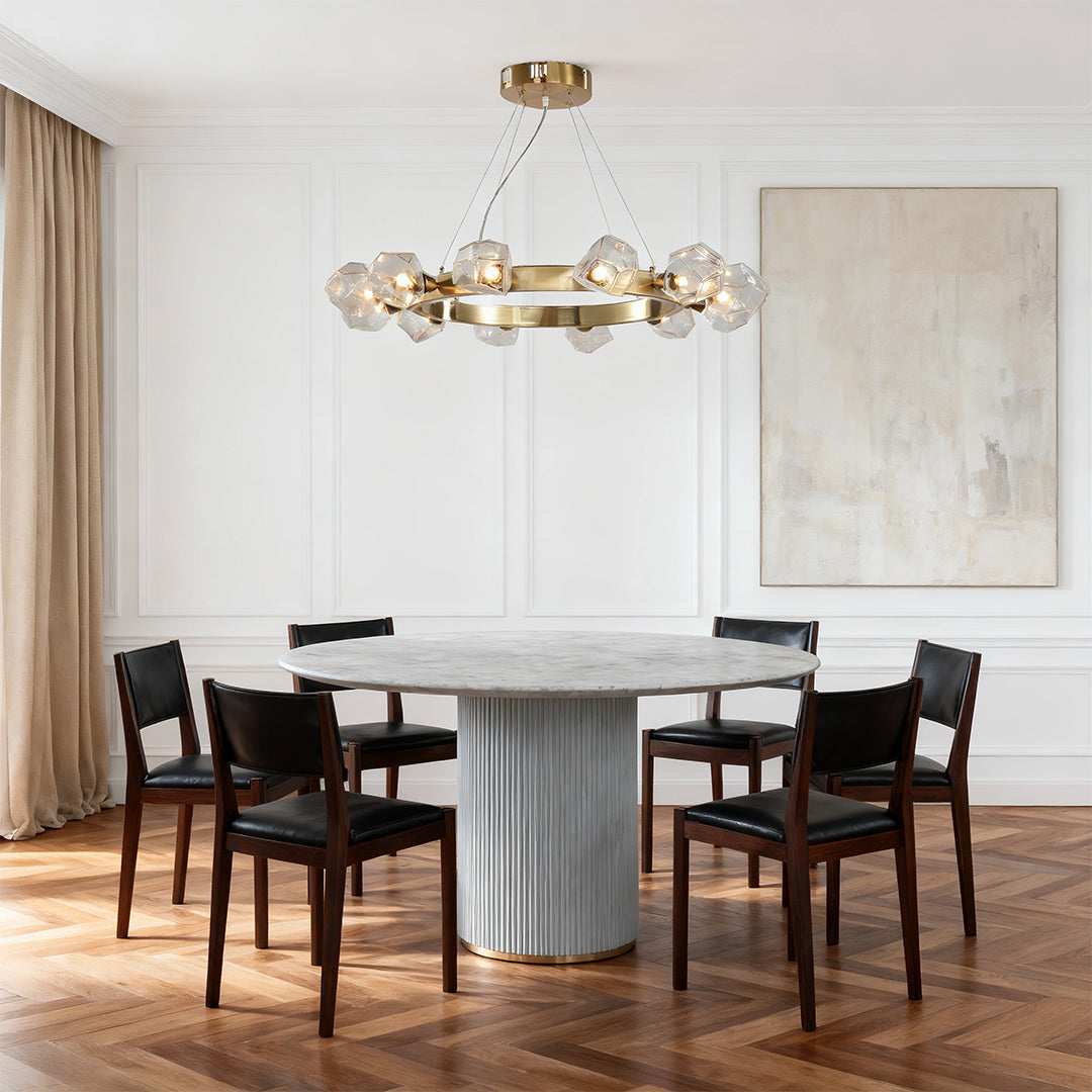 Gold Round Chandelier Featuring a Polished Brass Ring Ceiling Light