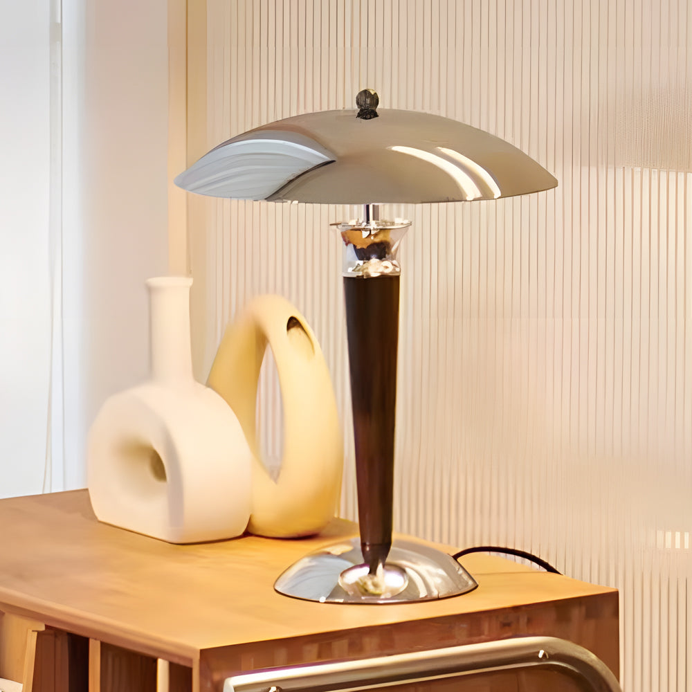 Chrome Mushroom Lamp Retro Umbrella Wooden Rod Lamp