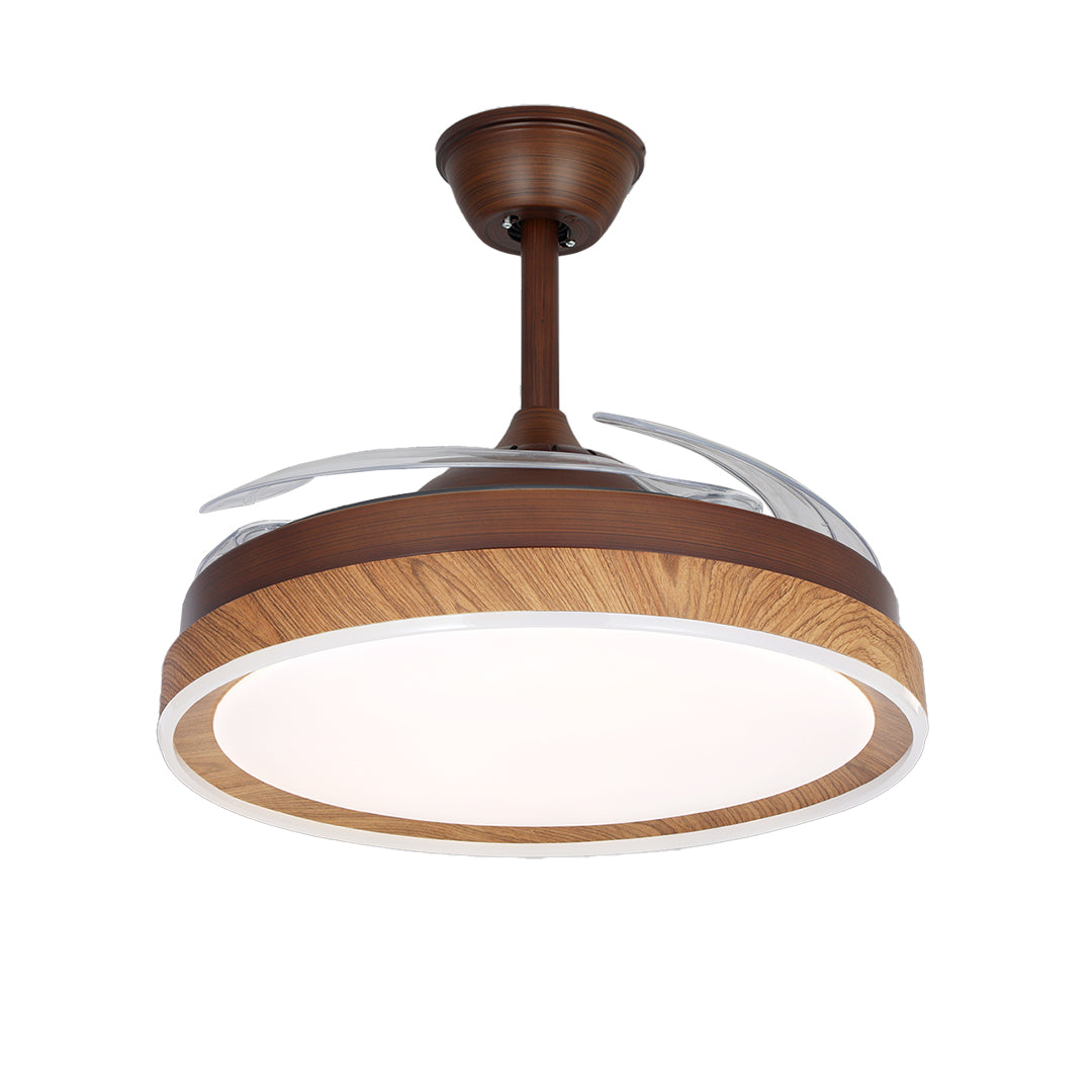 Ceiling Fan with 4 Lights Walnut Wood Grain Iron Body Silent Lamp