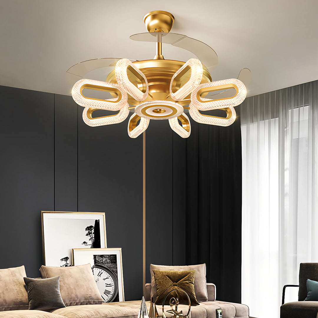 Gold Ceiling Fan with Light LED Iron Brightness Ceiling Fan Lights