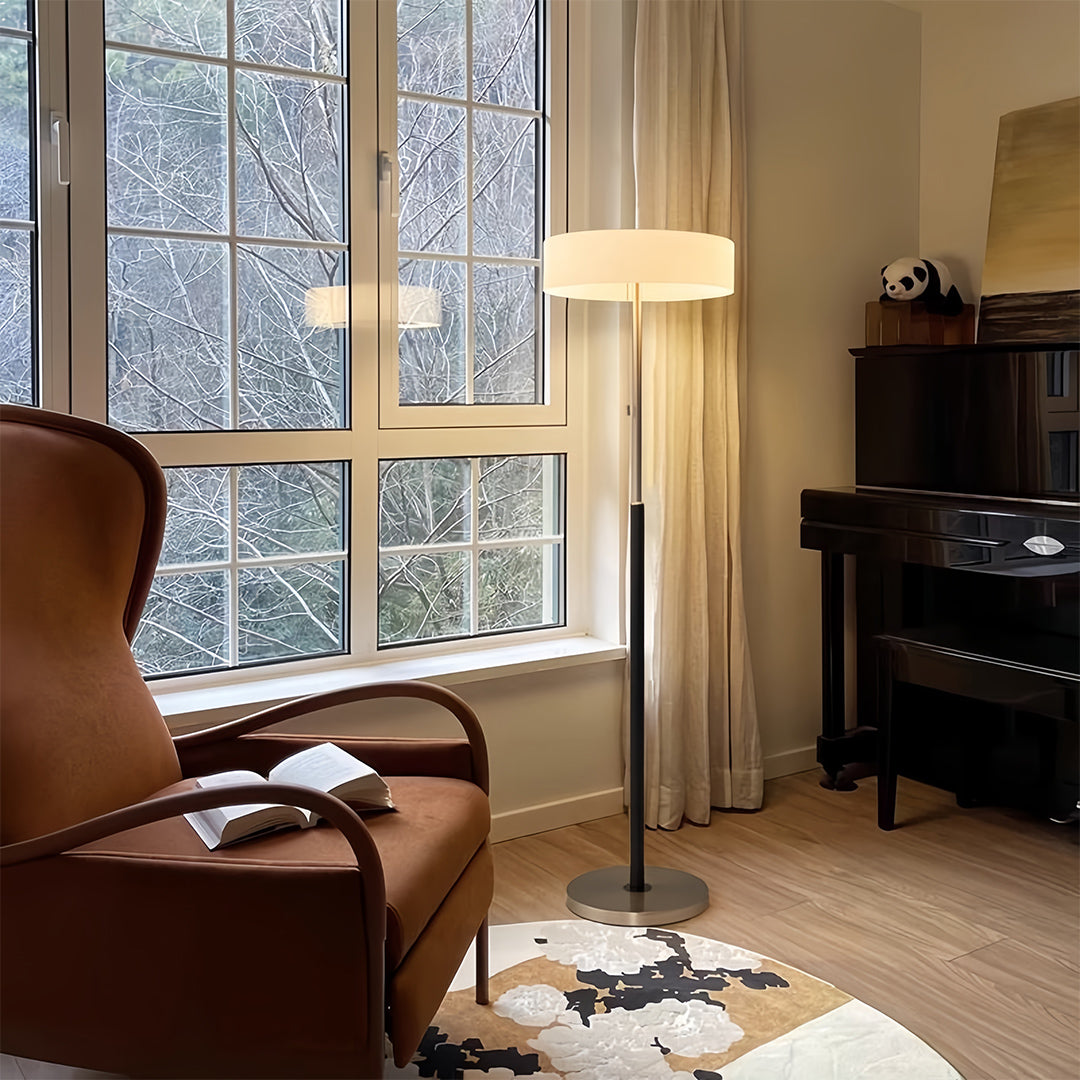 Floor Lamp with LED Drum Shade Elegant Ambient Tall Standing Light