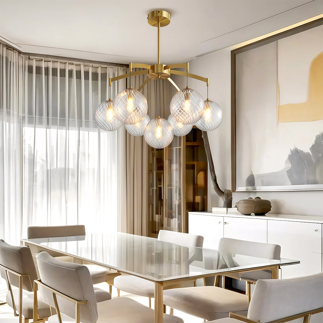 Modern Glass Ball Chandelier Full Copper Ceiling Light