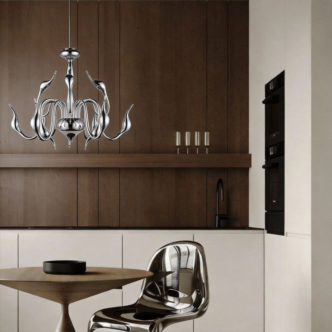 Swan Chandelier Chrome Modern Metal LED Ceiling Light