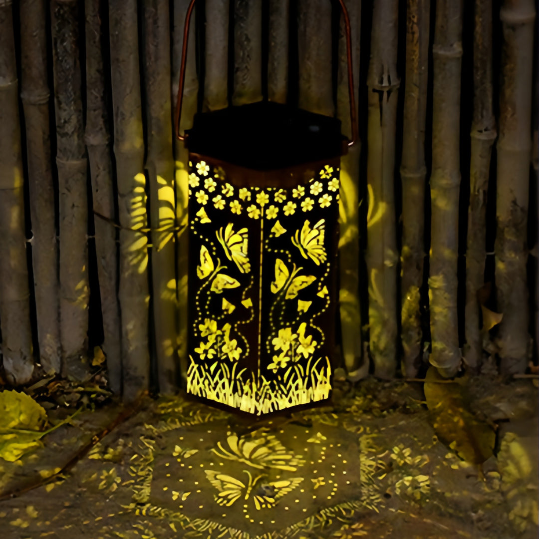 Red Outdoor Lantern Iron Body with Hollow-Out Design Solar Light