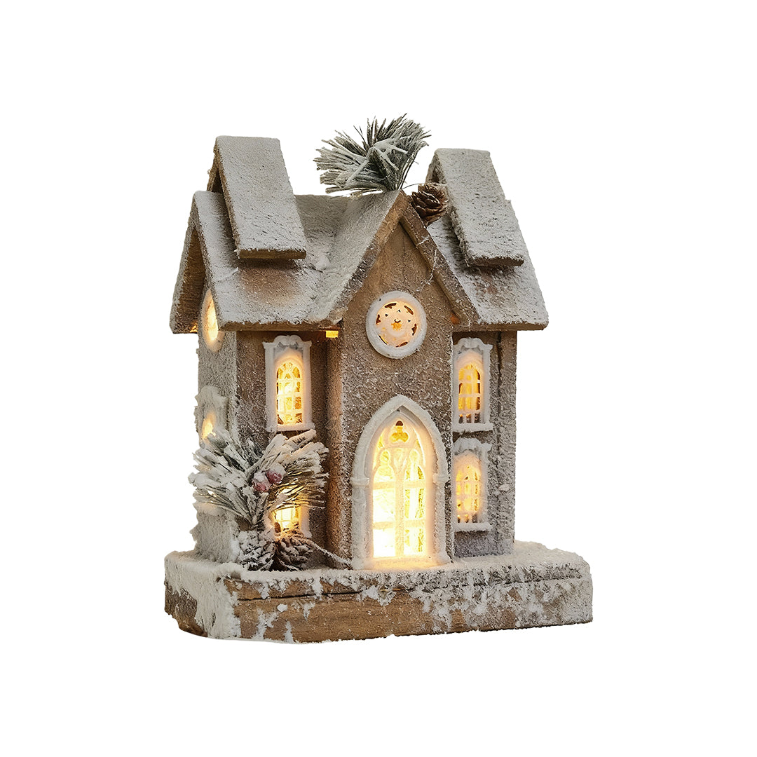 Light up Wooden Christmas Houses Snow Scene Decorative Lamp