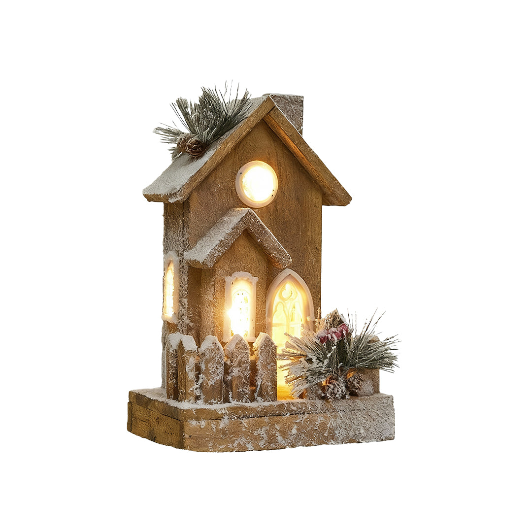 Light up Wooden Christmas Houses Snow Scene Decorative Lamp