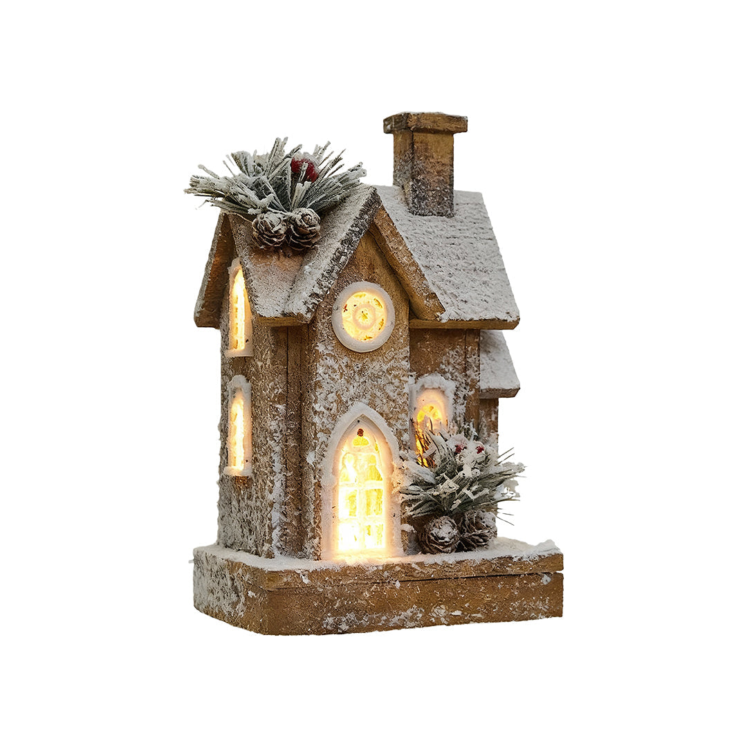Light up Wooden Christmas Houses Snow Scene Decorative Lamp