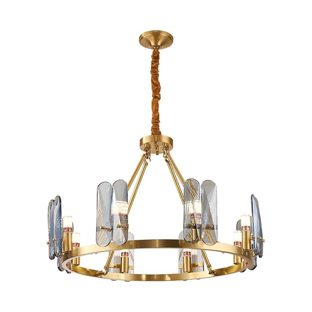 8-light LED Circular Glass Copper Nordic Chandelier Ceiling Lights