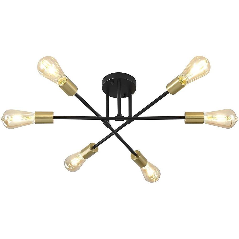 Minimalist Geometric Industrial Sputnik Chandelier 6 Bulbs Ceiling Lights