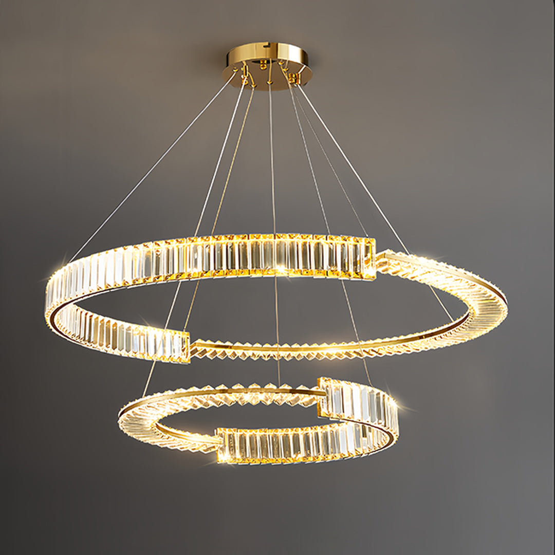 Gold Crystal Chandelier Dimmable LED Modern Ring Ceiling Light