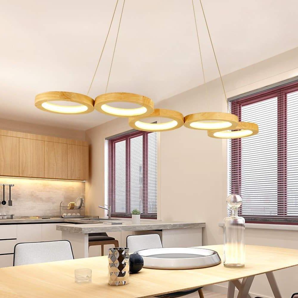4 Circle Light Modern Wood Acrylic Design Pendant Lighting LED Ceiling Light