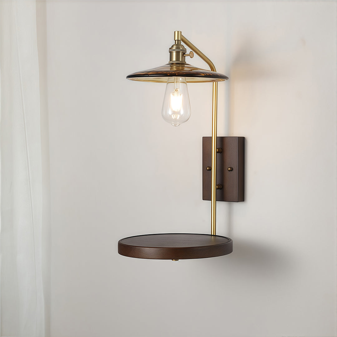 Glass Wall Lights Japanese Retro Wave Iron Body Rubberwood Lamp