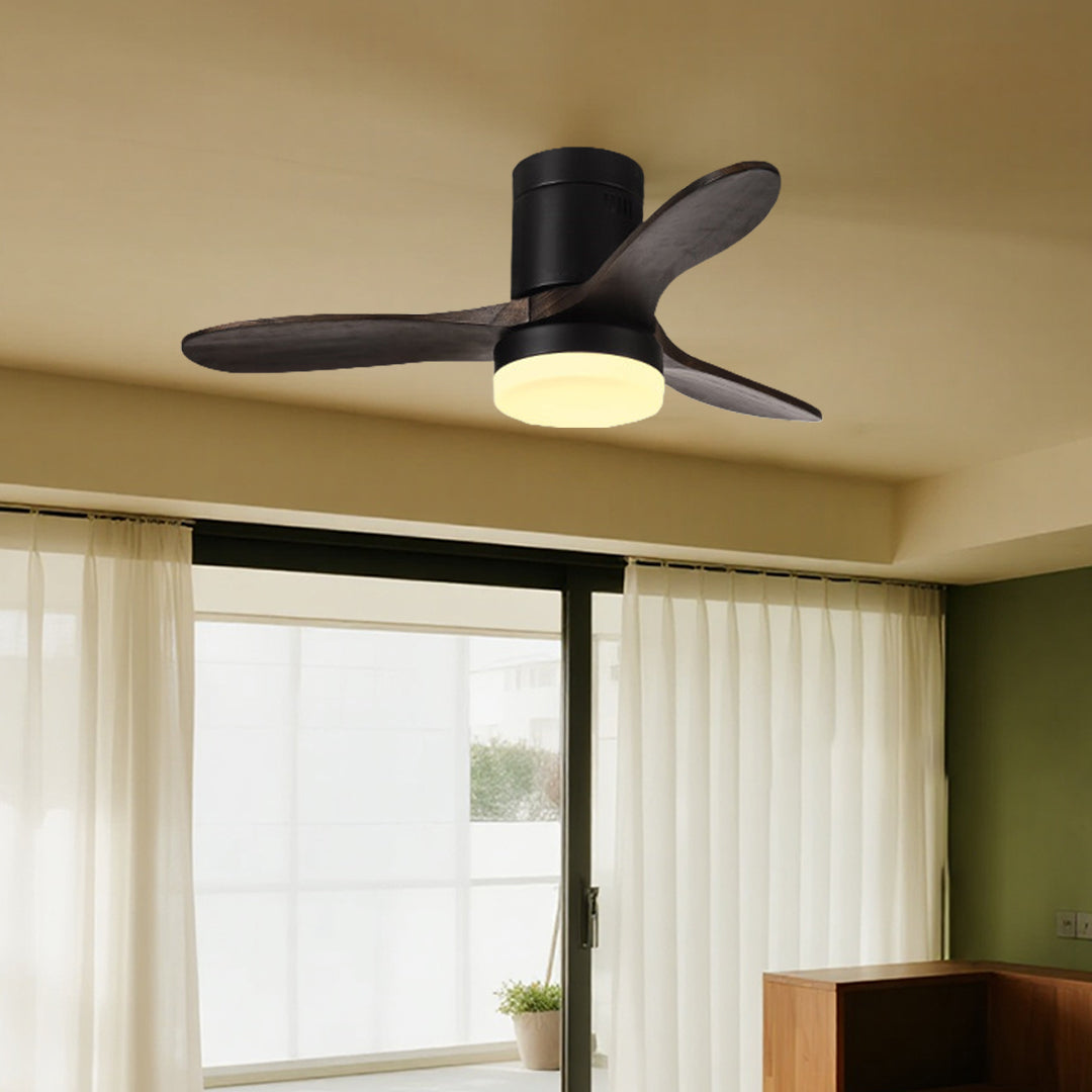 Three Blade Ceiling Fan with Light LED Remote Control Wood Ceiling Fan