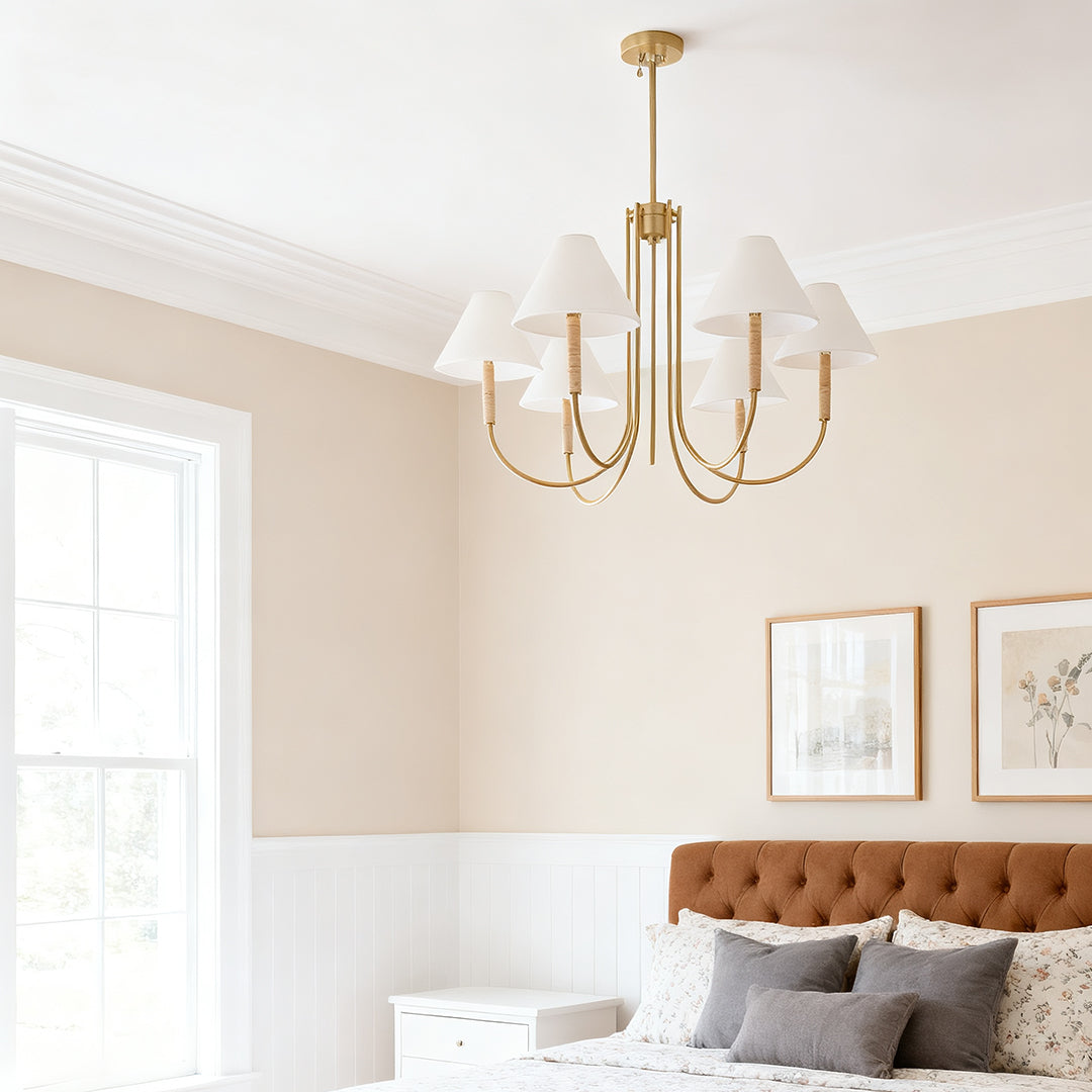 Cloth Shade Chandelier Gold Fabric Ceiling Light