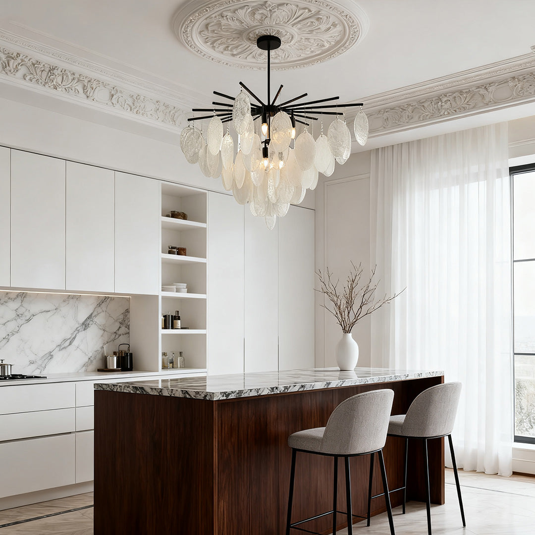 Mother of Pearl Chandelier Minimalist Metal Frame Ceiling Light