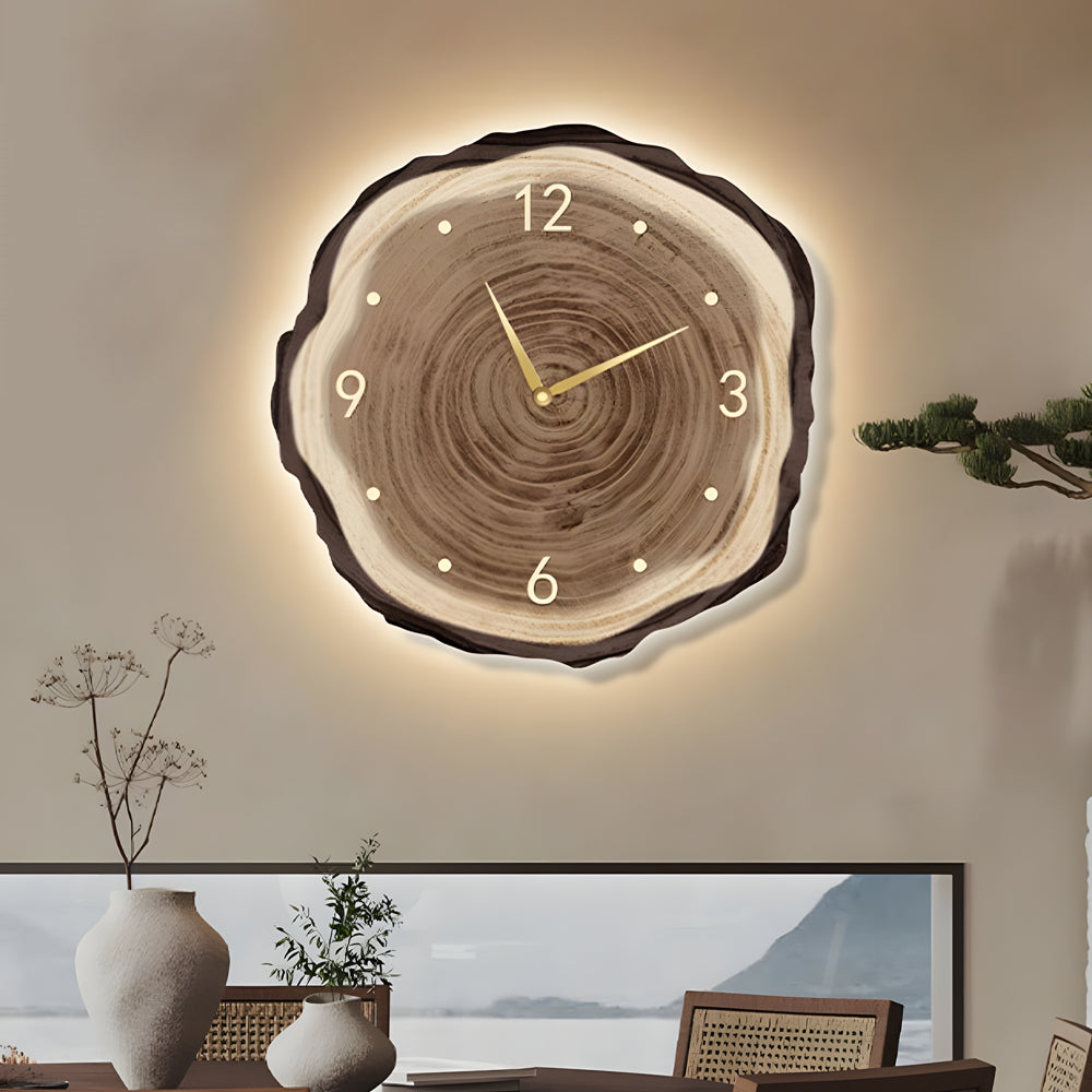 Tree Stump Wall Clock Farmhouse Wood Slice LED Light