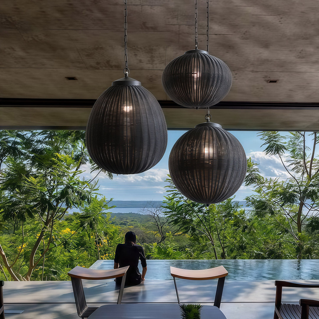 Black Woven Pendant Light Outdoor Waterproof Ceiling Light