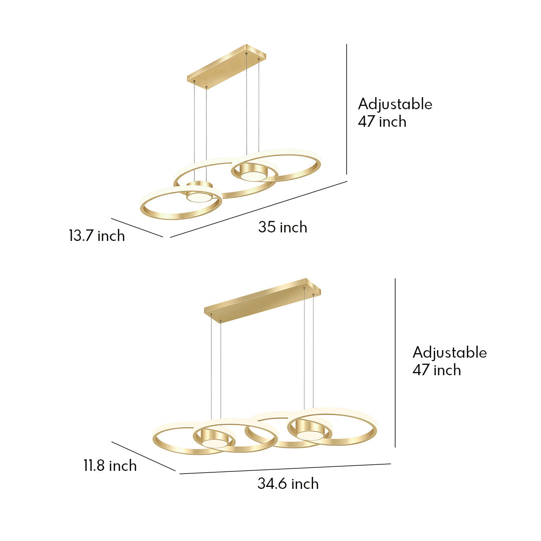 Gold Chandelier Lamp Nordic Style Aluminum Adjusted Ceiling Light