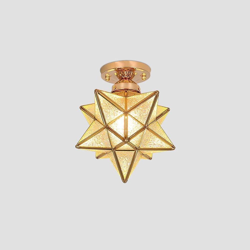 Geometric Multi Pointed Star Ceiling Light Metal Glass Semi-Flush Mount Lighting