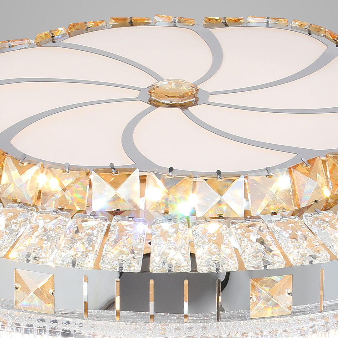 Gold Ceiling Fan with Light Crystal Design 4-Blade PC Invisible Lamp