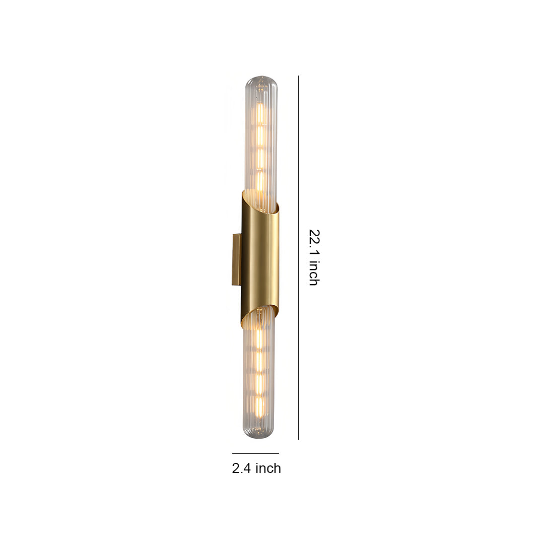 Up Down Wall Lights Full Brass Cylindrical Gold Finish Glass Light