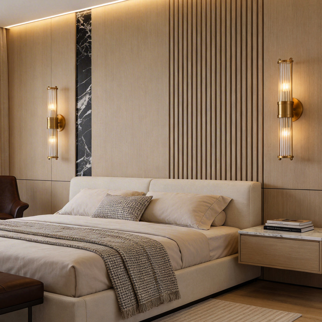 Modern Chrome/Gold Wall Sconce with Cylinder Clear Glass Shade