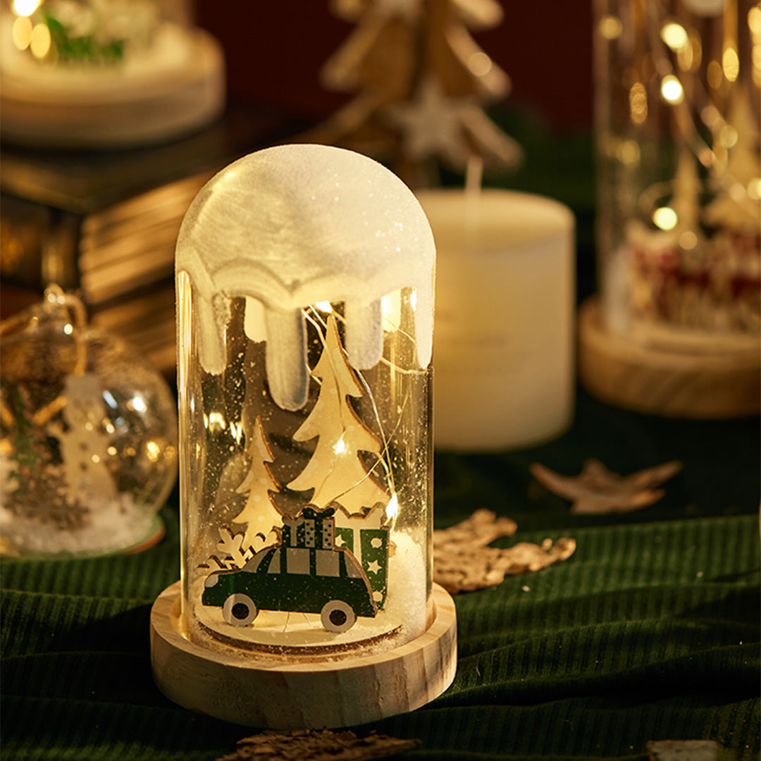 Christmas Decoration Wooden Glass Snow Scene Ornament Lamp