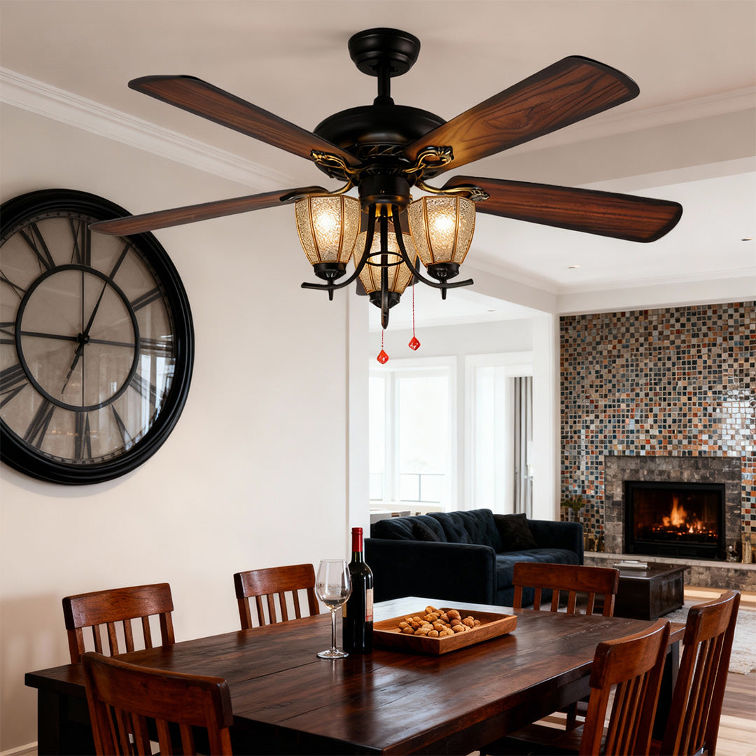 Vintage Style Ceiling Fans with Lights Wood Grain Dark Fan Lamp