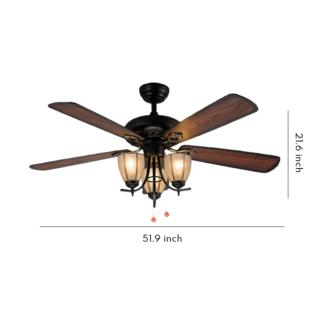 Vintage Style Ceiling Fans with Lights Wood Grain Dark Fan Lamp