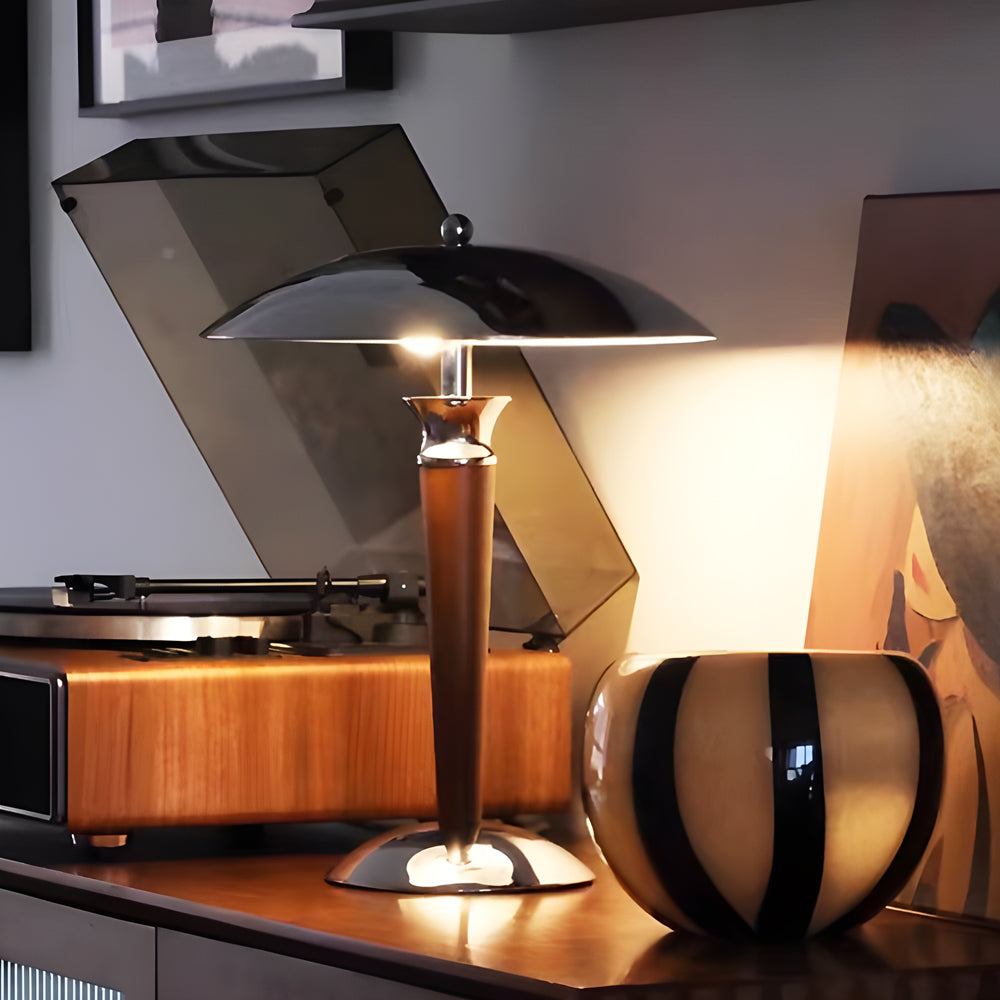 Chrome Mushroom Lamp Retro Umbrella Wooden Rod Lamp
