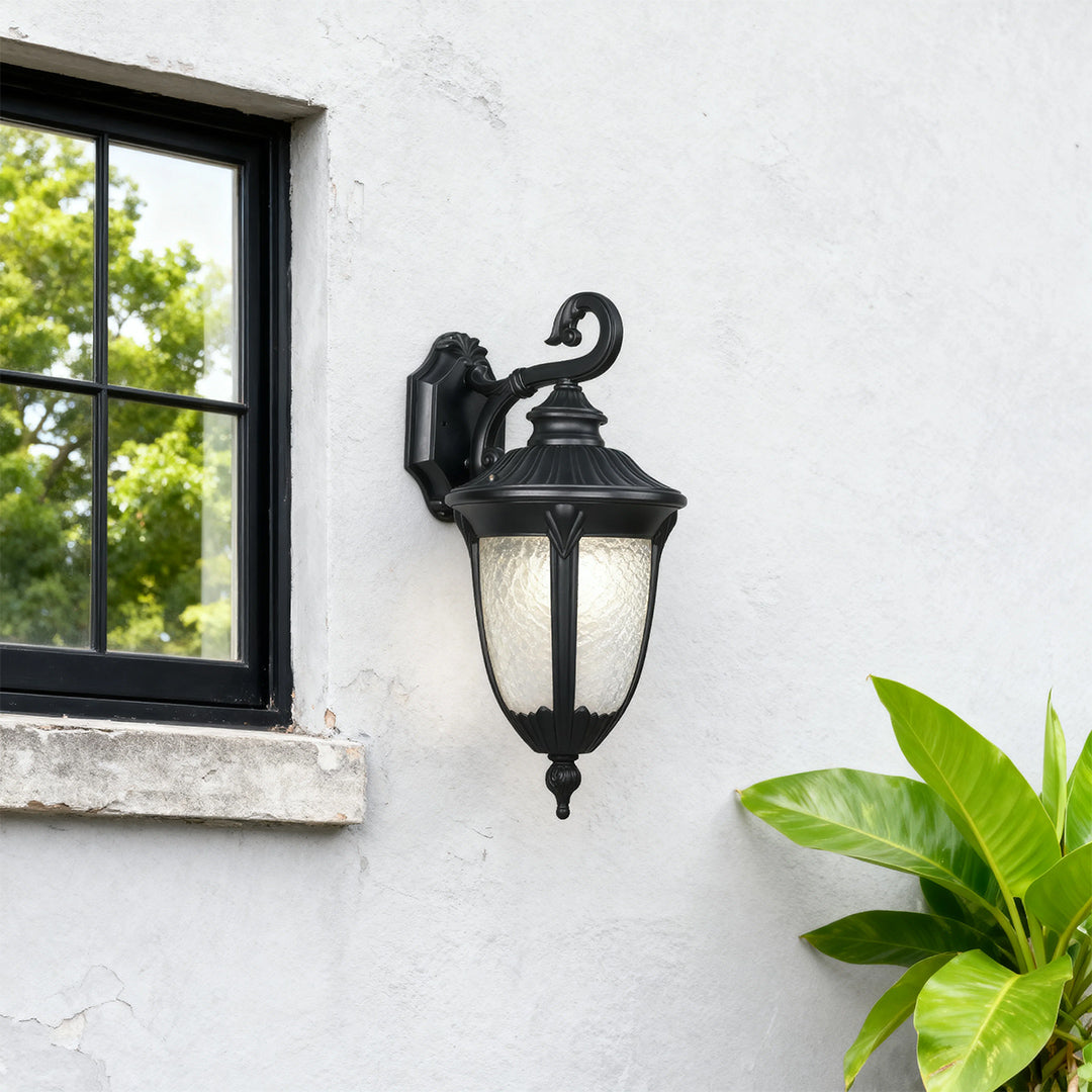 Outdoor Black Wall Sconce European Style Aluminum Glass Shade Lamp