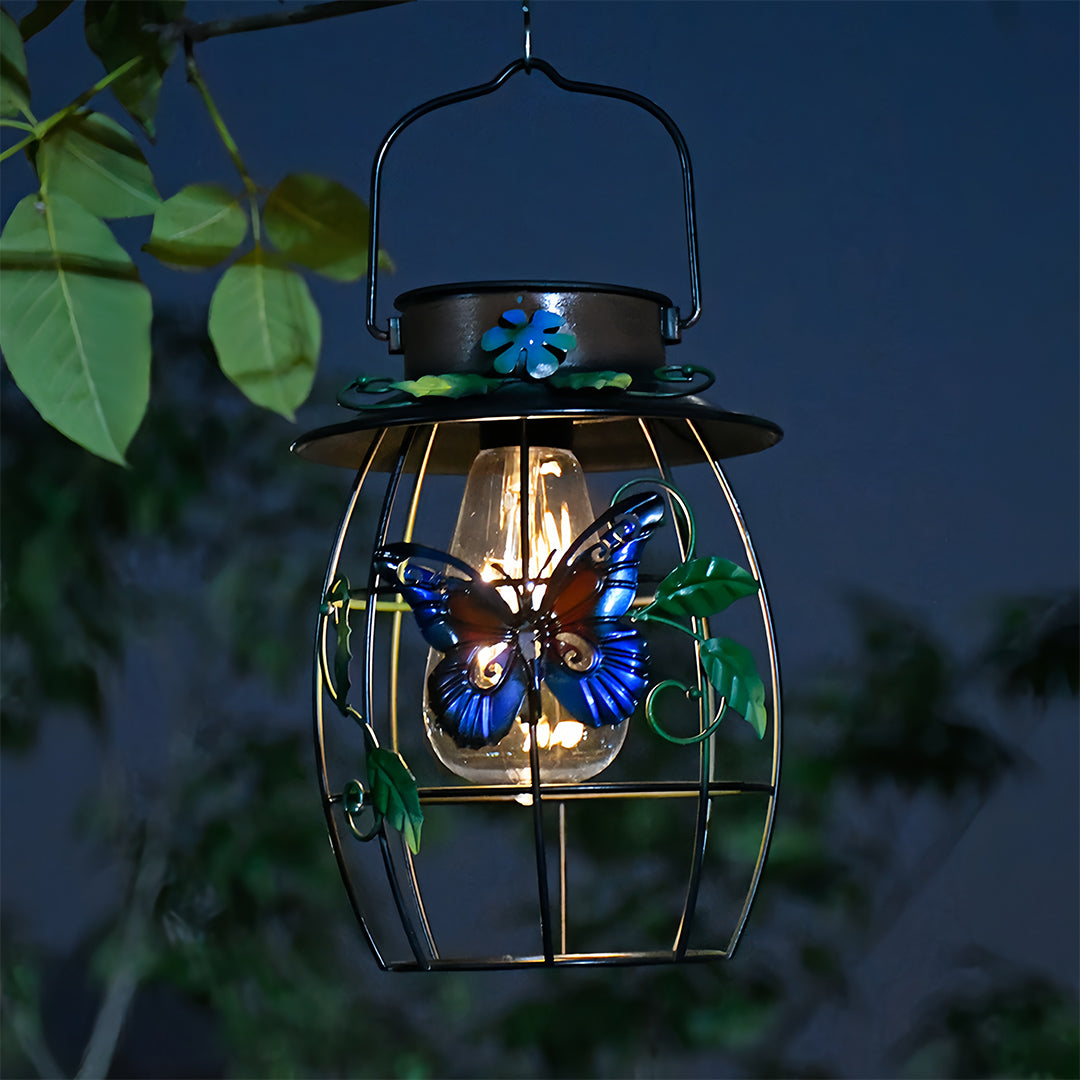 Iron Outdoor Lanterns Waterproof Solar Powered Hanging Butterfly Light