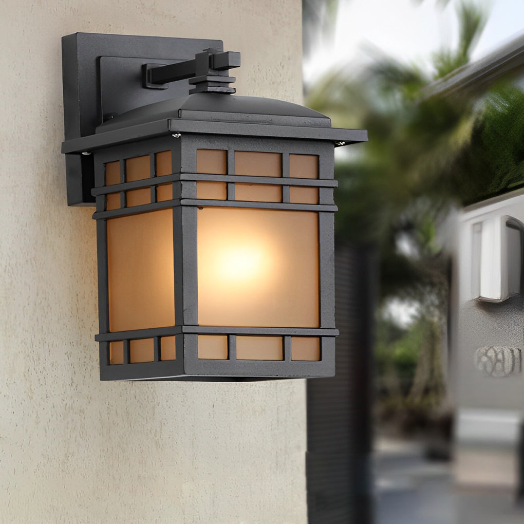 Vintage Wall Lantern Square Waterproof Glass Shade Outdoor Light