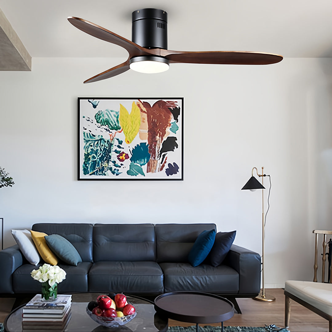 Wooden Ceiling Fan with Light Quiet Dc Motor Flush Mount Fandelier