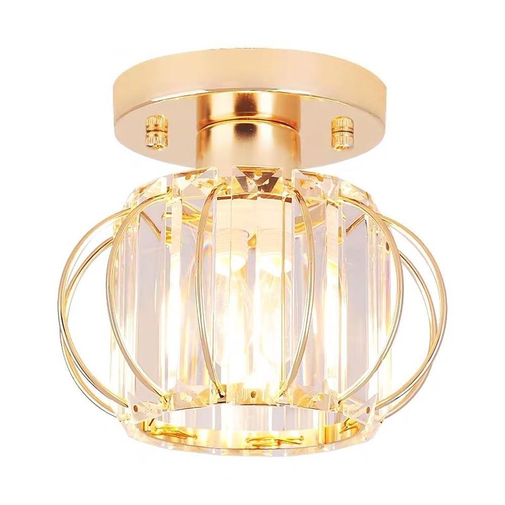 Gold Semi Flush Ceiling Light: Crystal Hallway Lamp