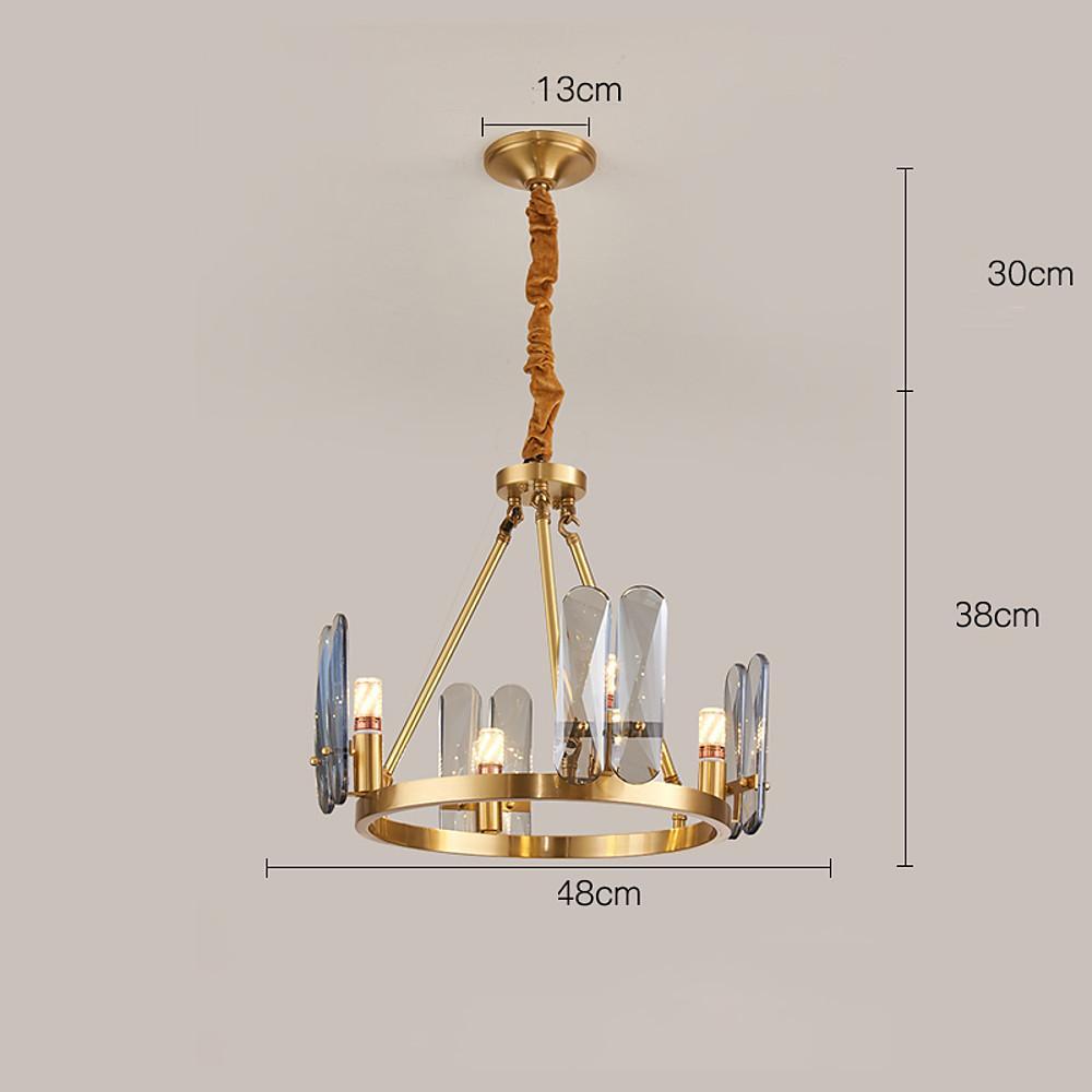 8-light LED Circular Glass Copper Nordic Chandelier Ceiling Lights