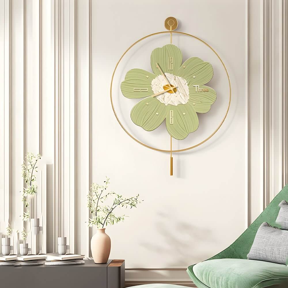 Wall Clock with Light Floral LED Remote‑control Light