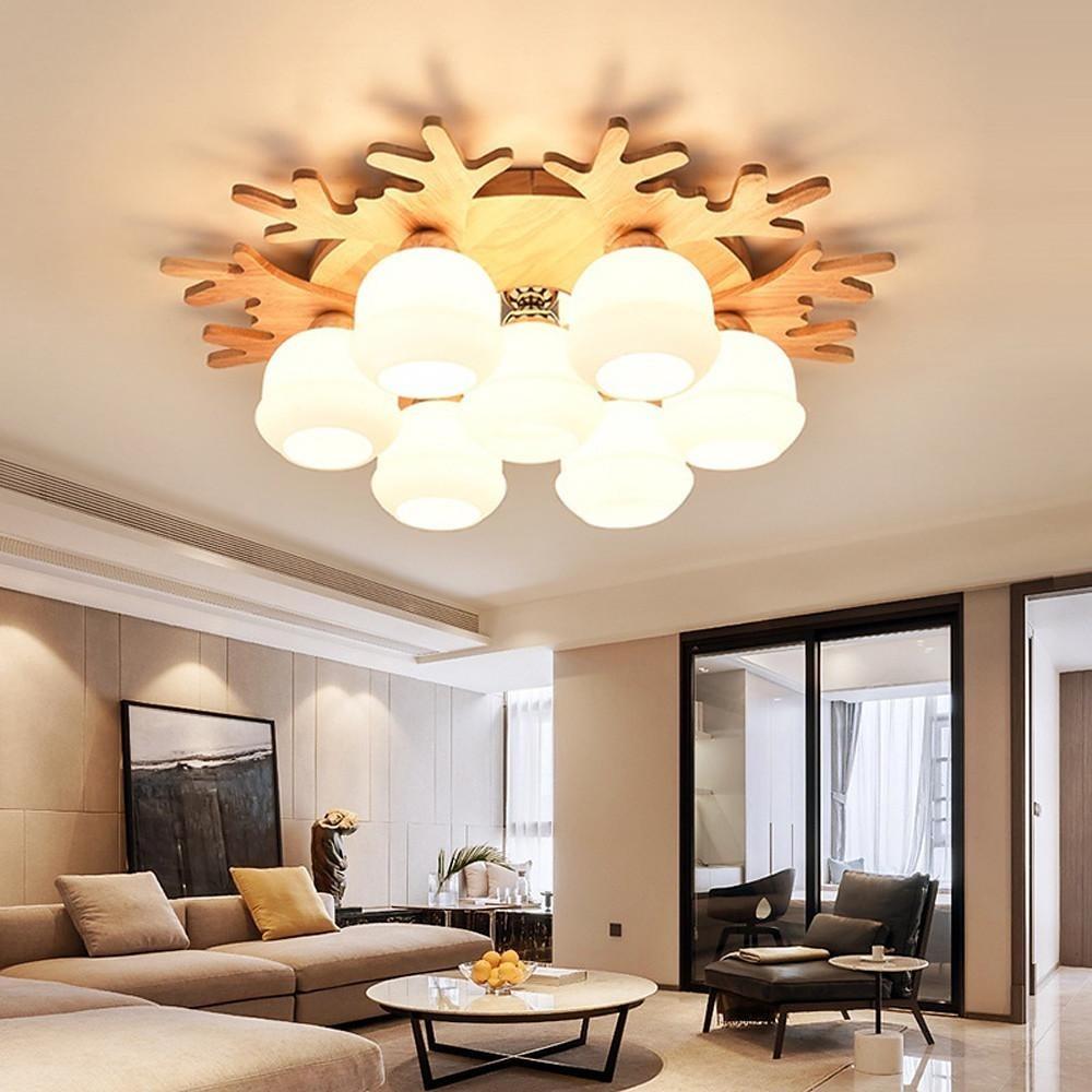Globe Ceiling Lamp Nordic Style Wooden Glass LED Light